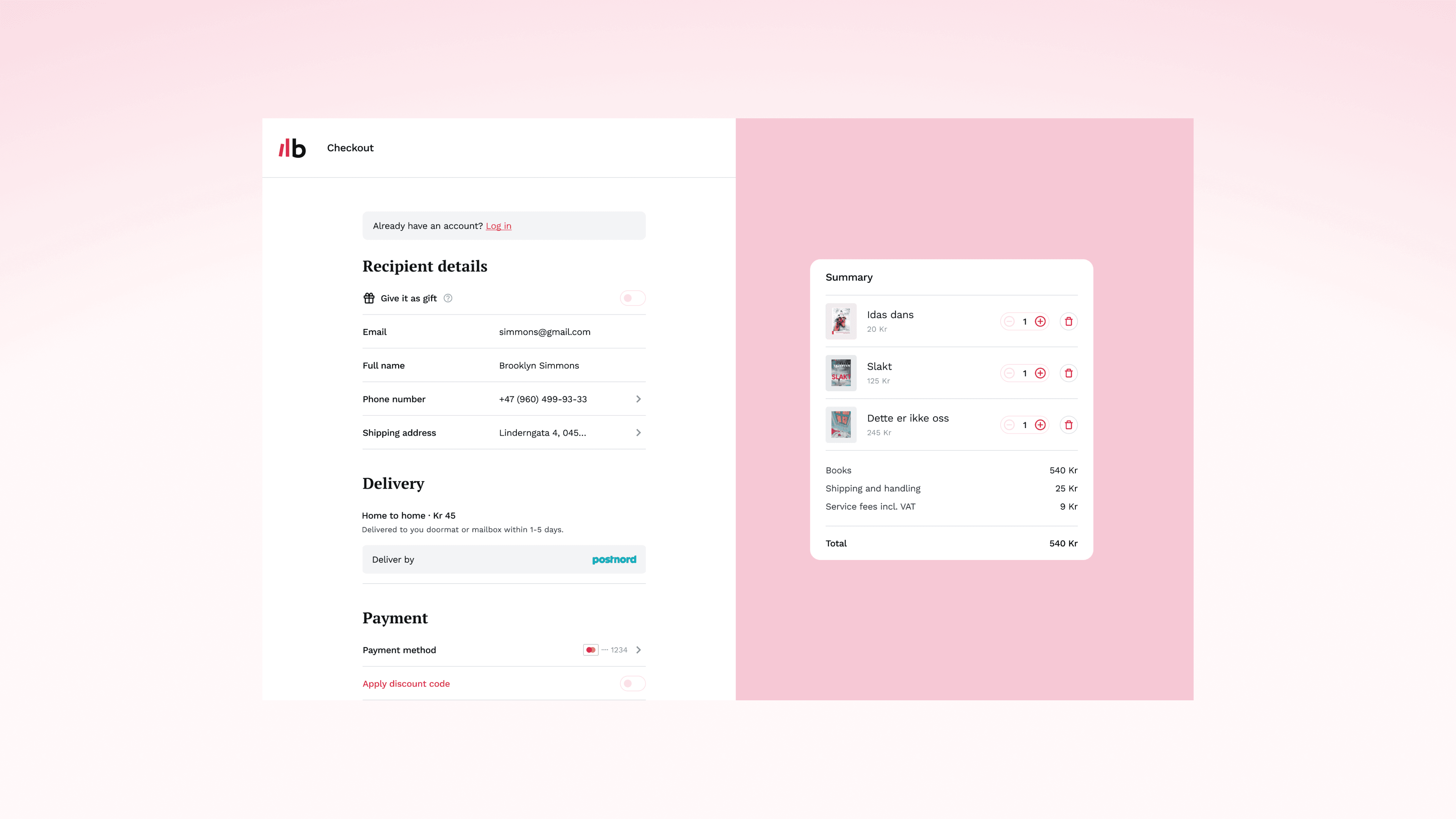 Cart and checkout