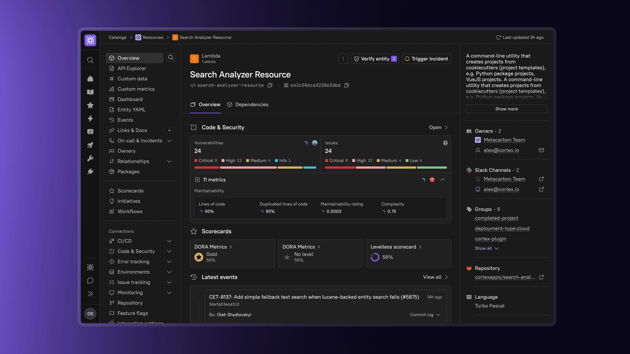 Overview Dashboard - the essential data, drilldowns for ownership, on-call, and impact